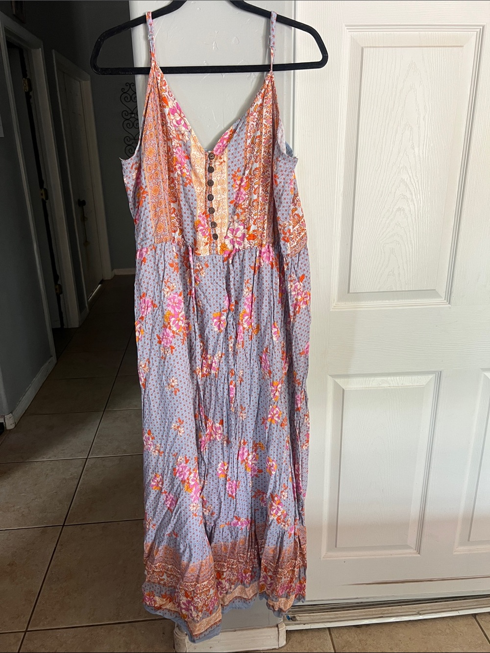 Spaghetti-Strap Floral Maxi Dress in Lavender and Pink